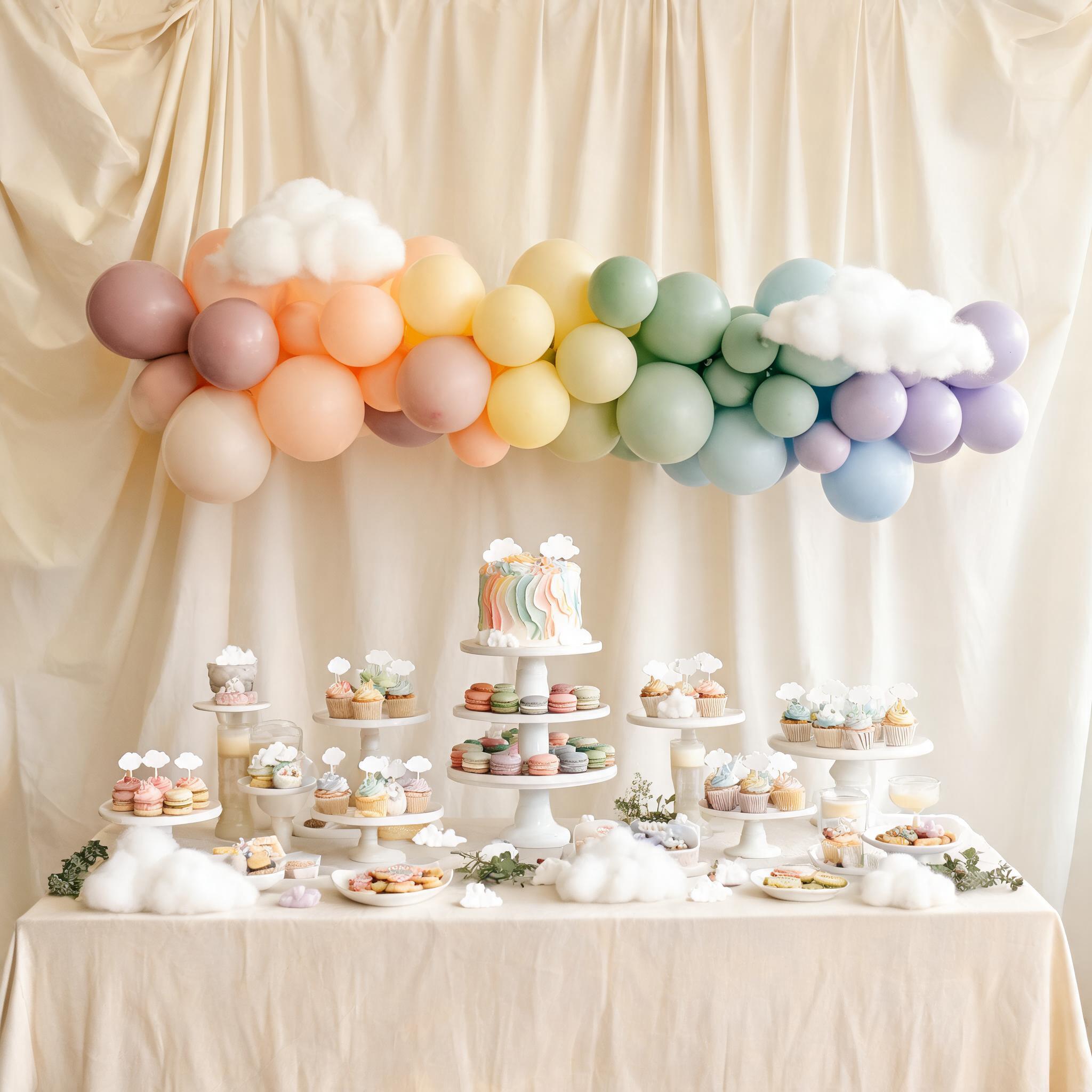 Pastel rainbow themed party styling
